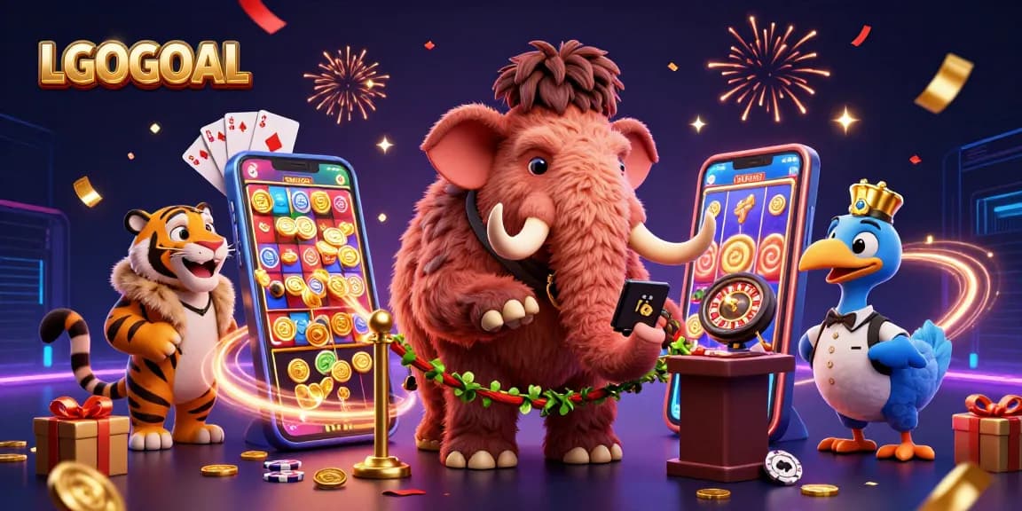 Win big at LGOGOAL with a vibrant illustration of a woolly mammoth bouncer, celebrating casino fun!