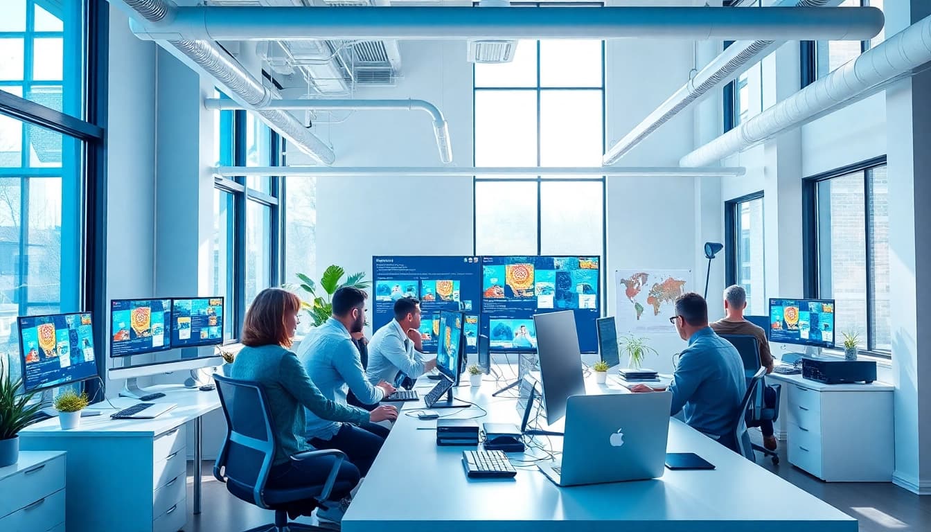 Webdesign Agentur Team arbeitet kreativ an modernen Projekten im inspirierenden Büro.