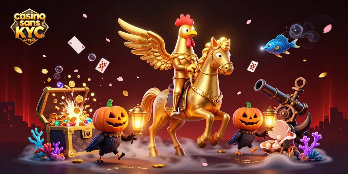 Jouez dans un casino sans KYC crypto avec une illustration riche en détails et des éléments captivants.
