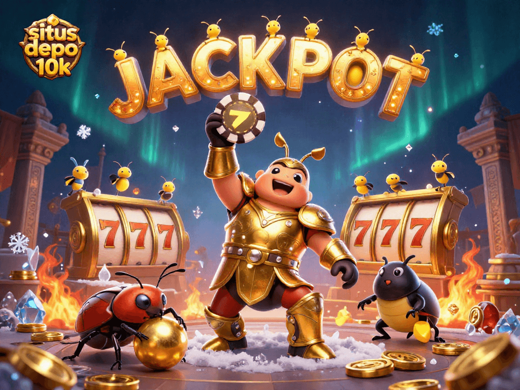 Situs depo 10k shines as the victorious beetles celebrate with a jackpot scene full of excitement.