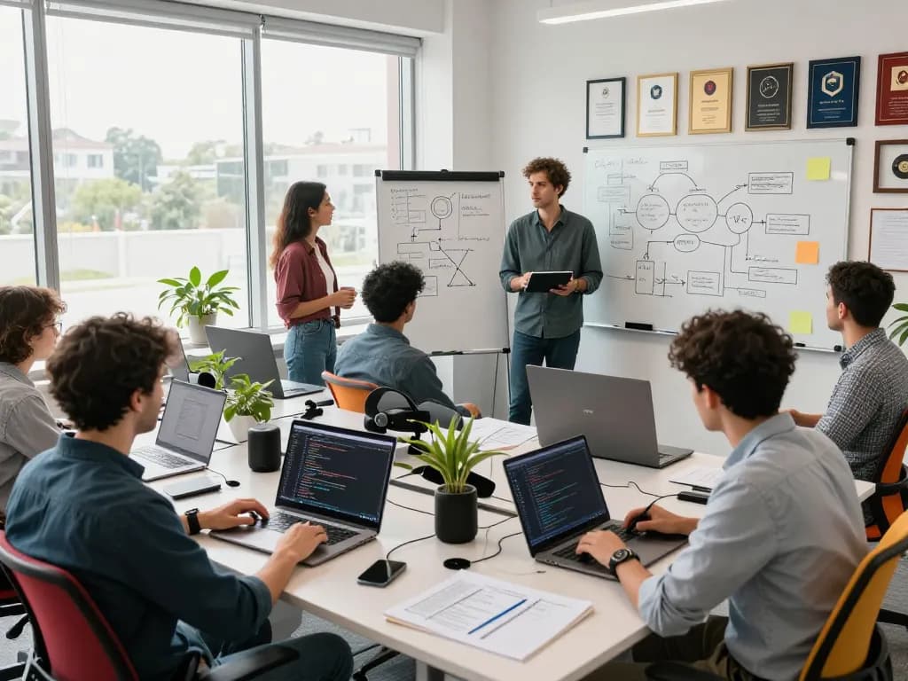 Collaborative software development environment showcasing the Whynotvibe team engaged in coding and brainstorming.