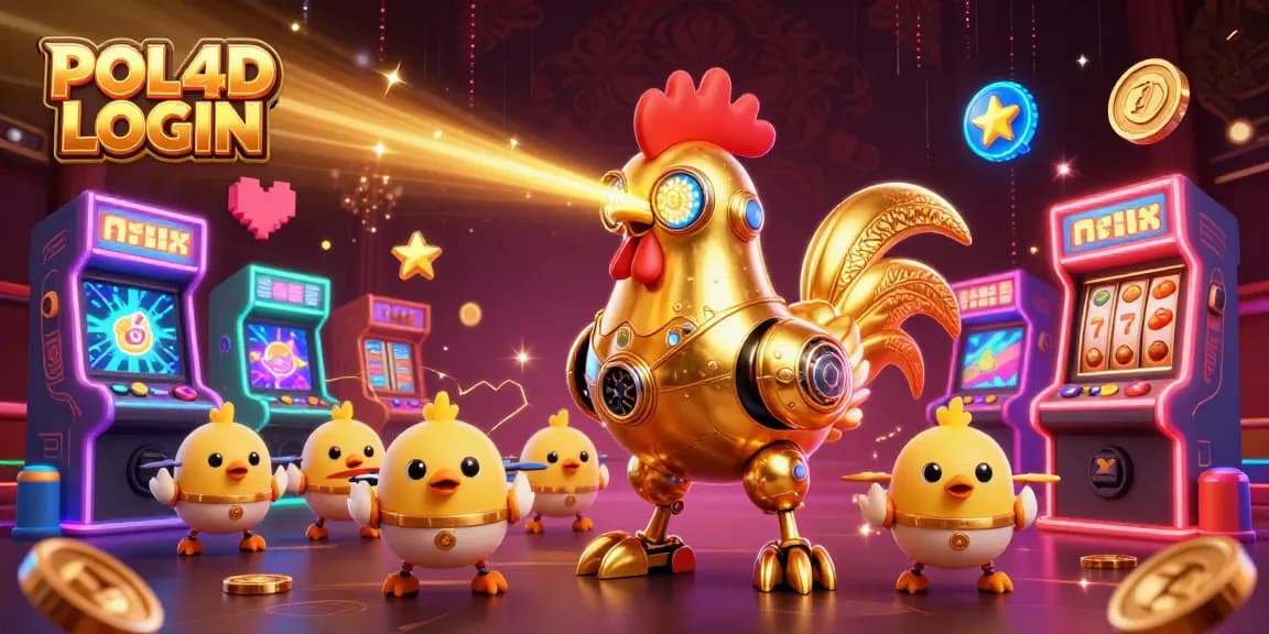 POL4D LOGIN nyatakan keunggulan dalam slot online dengan ilustrasi robot dan elemen permainan yang menarik.