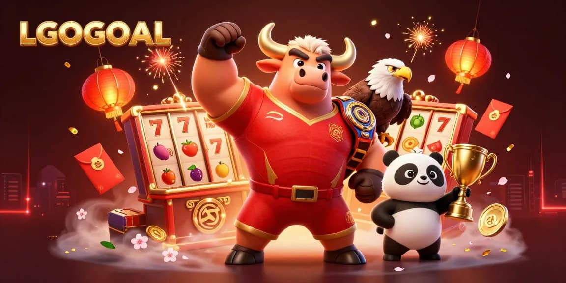 Spin the reels at LGOGOAL with the bull mascot celebrating a jackpot victory!