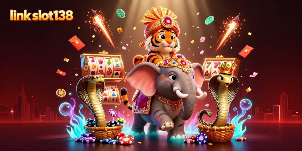 Engage with link slot138's vibrant casino adventure featuring slots, poker, and a festive atmosphere.