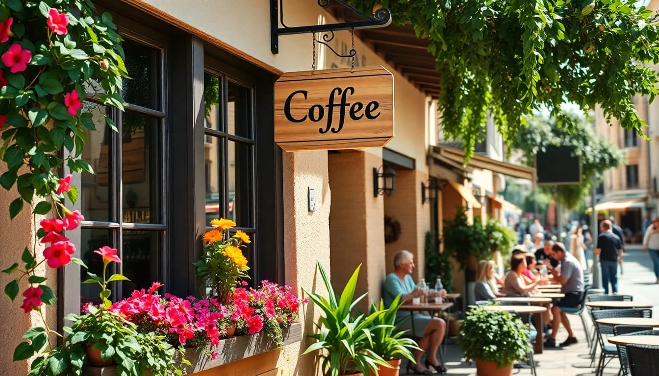 Savour the atmosphere at a coffee shop lloret de mar with patrons enjoying drinks.