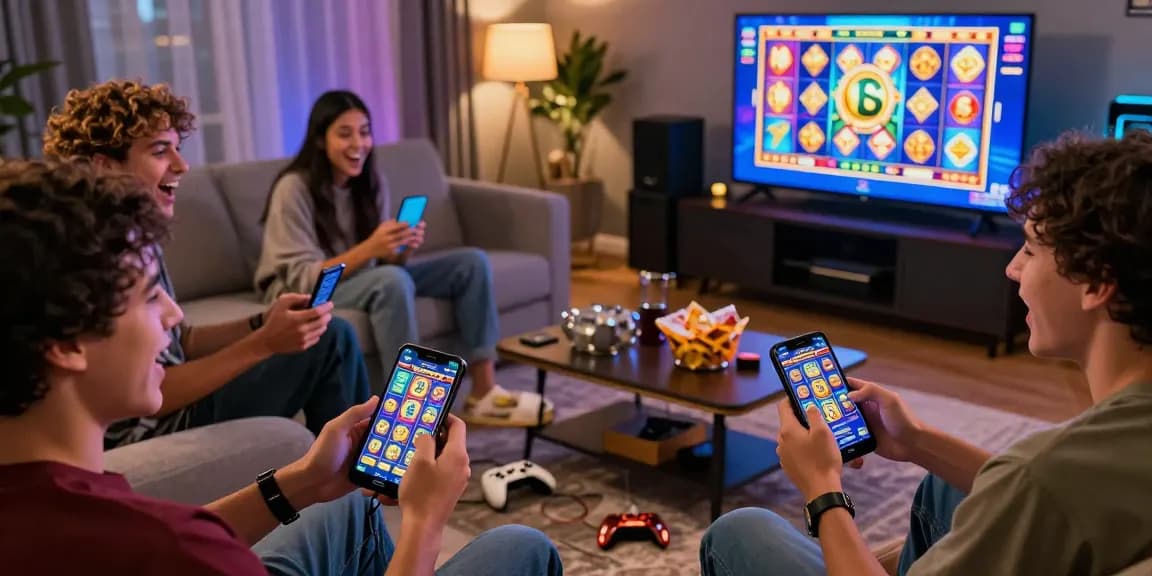 Friends enjoying a thrilling gaming experience with the slot zeus app, showcasing vibrant graphics and excitement.