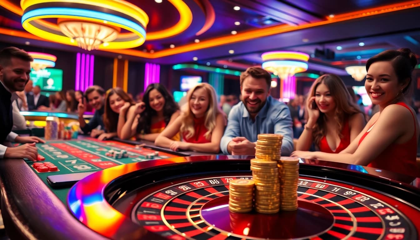 Experience excitement at the Best crypto casino with vibrant gaming tables and players immersed in action.