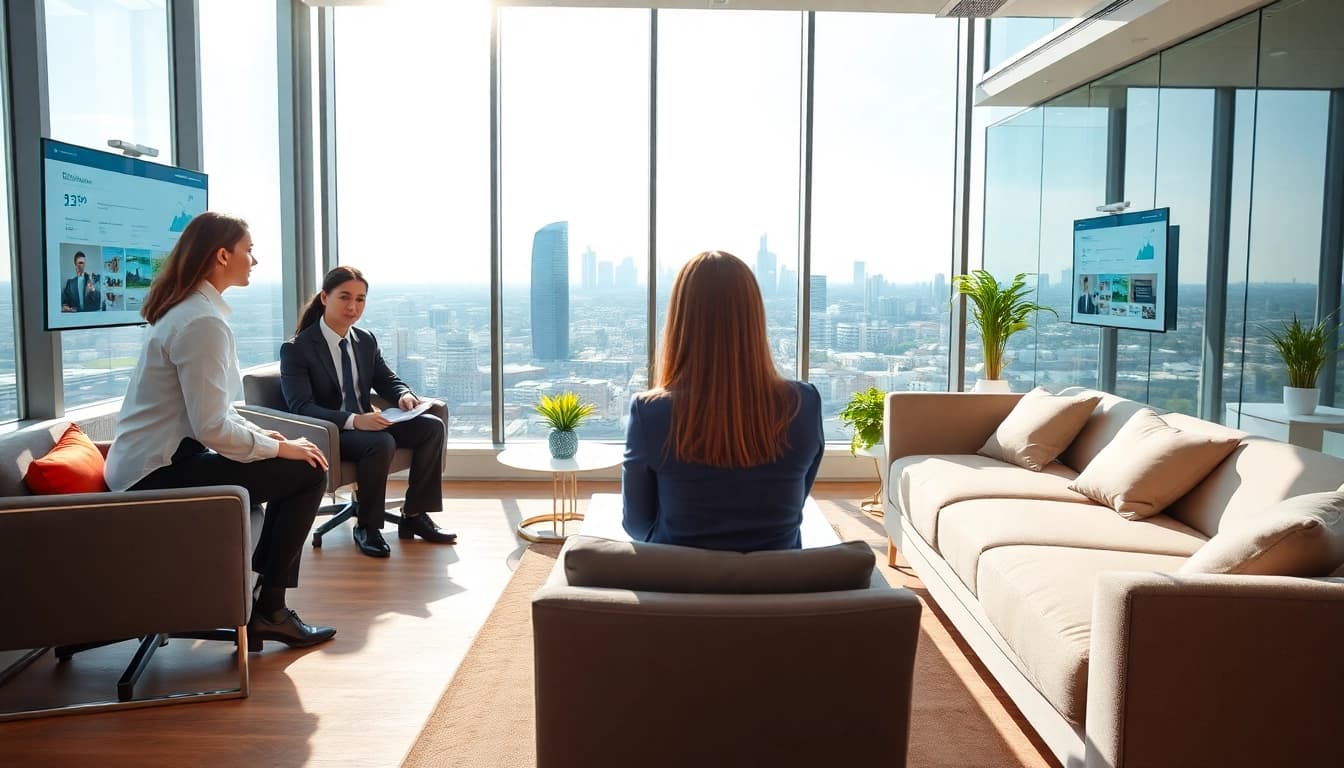 Illustration of a property agent discussing guaranteed rent in High Wycombe with clients.