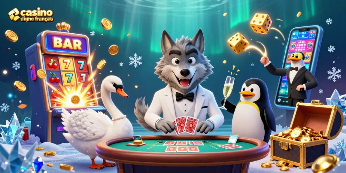 Jouez au casino en ligne français avec une illustration vibrante représentant des jeux et des jackpots.