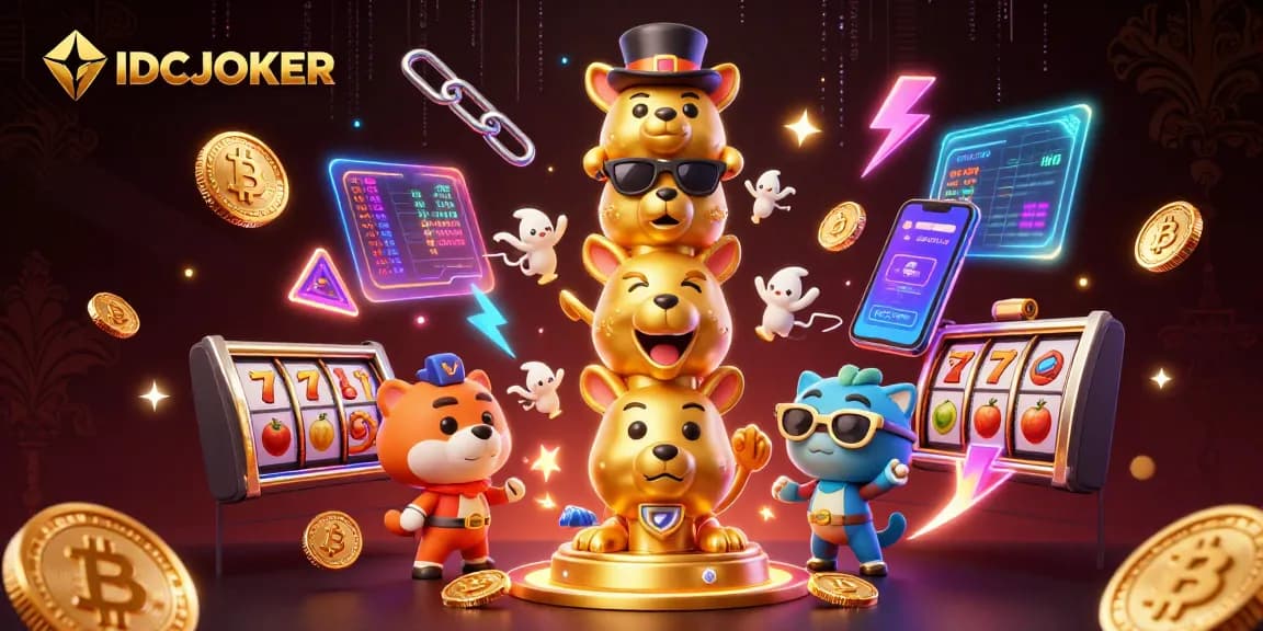 Spin the reels with IDCJOKER and uncover exciting wins in this vibrant slot-themed scene.