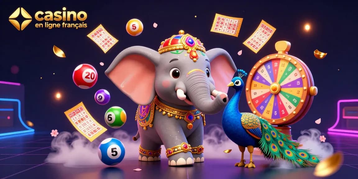 Jouez à des jeux de casino en ligne français avec une illustration colorée et dynamique.