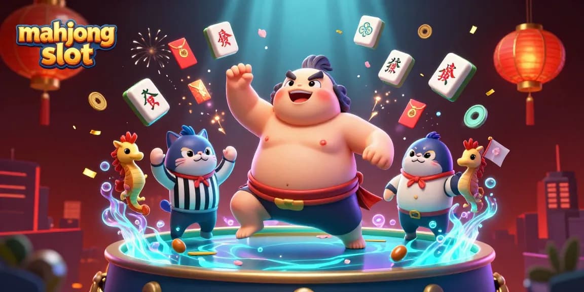 Engage with the vibrant mahjong slot scene featuring a large fugu and colorful casino elements.
