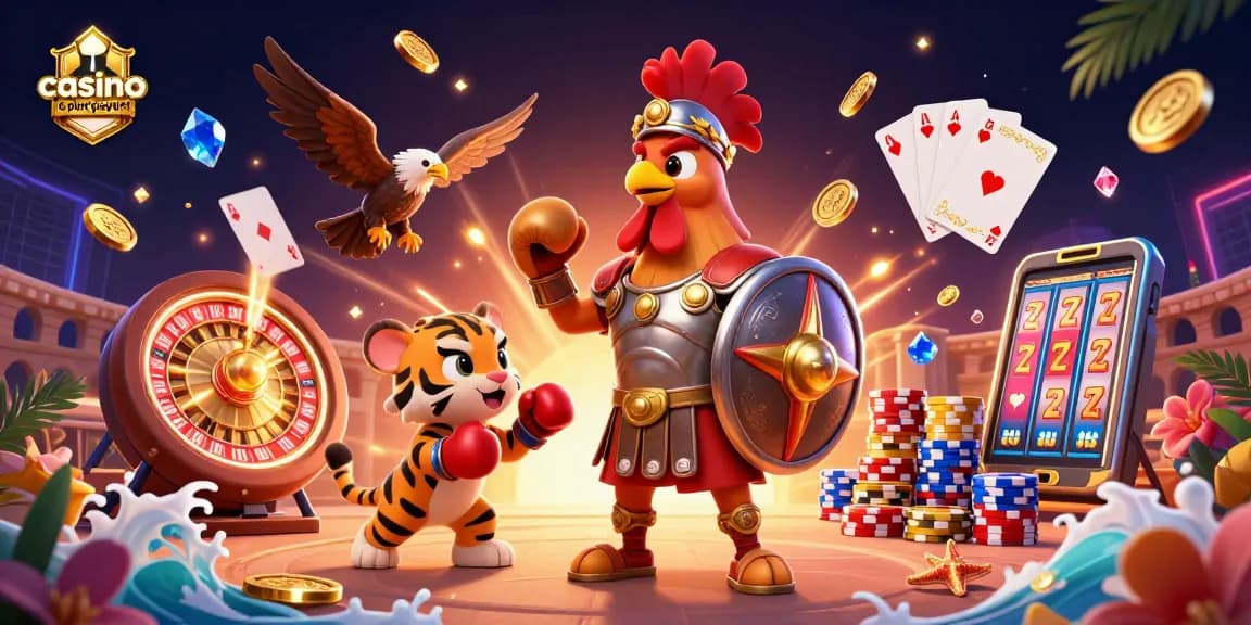 Jouer au casino en ligne le plus payant avec un coq gladiateur et un tigre cub à l'arène