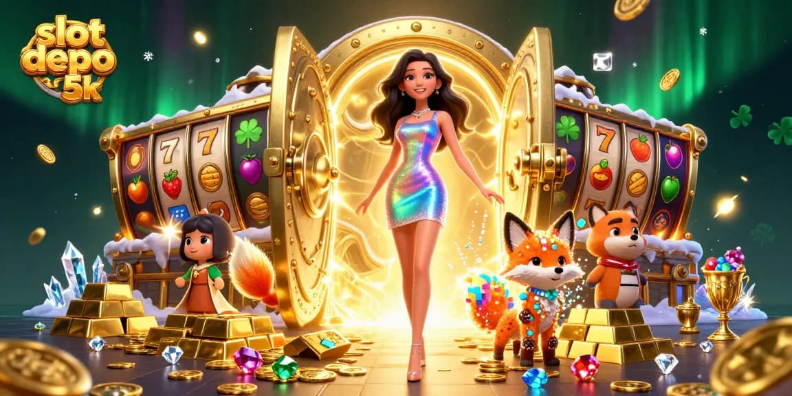 Win big with slot depo 5k in a vibrant gaming scene filled with treasures and excitement.