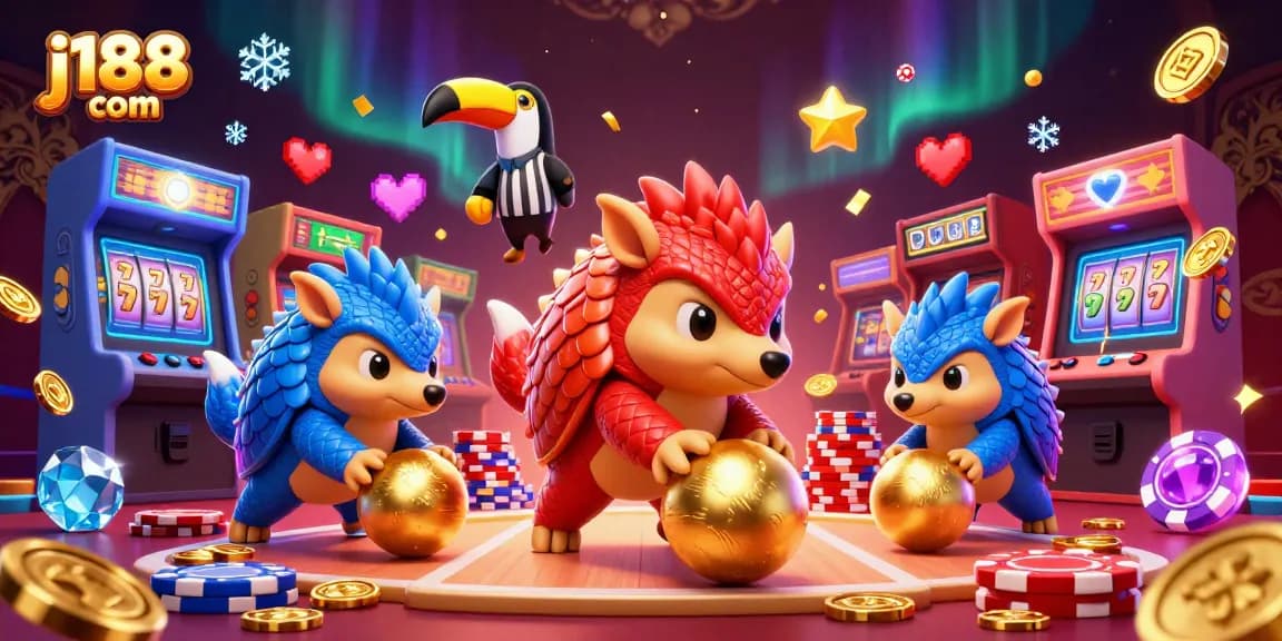 Experience thrilling slots action with j188 com featuring rival pangolins in a vibrant casino scene.