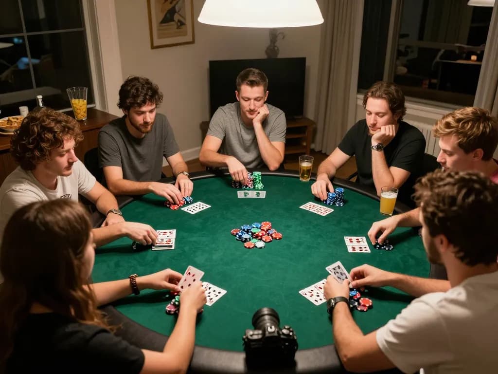Engaging home poker night at the best widget store with friends enjoying a lively game