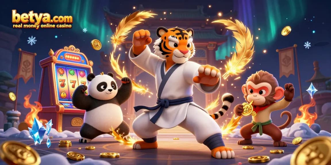 Experience excitement at betya.com real money online casino with energetic characters in a vibrant slot scene.