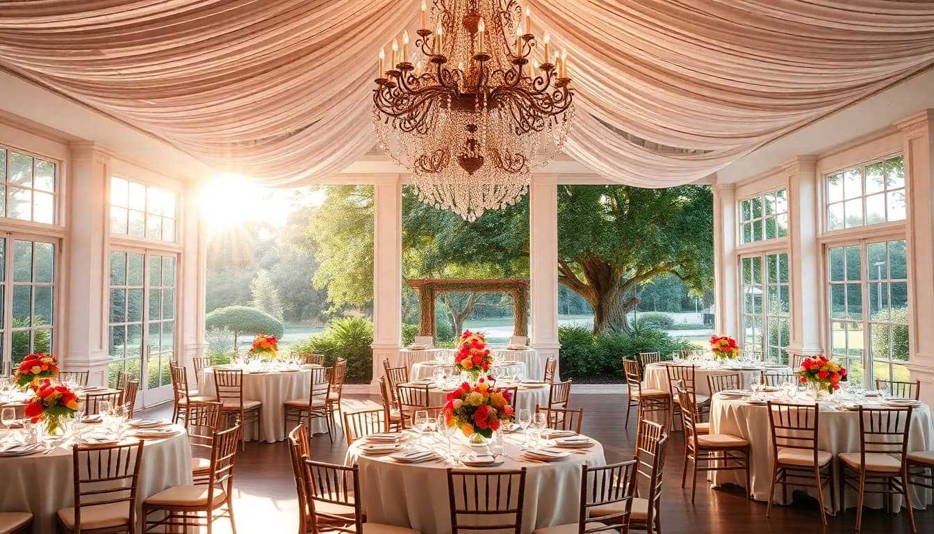 Celebrate your special day at a stunning Jacksonville Wedding Venue adorned with elegant florals and light décor.