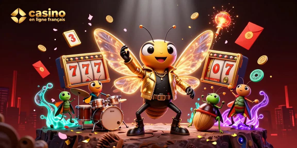 Jouez à des jeux captivants dans un casino en ligne français coloré, rempli de symboles des machines à sous.