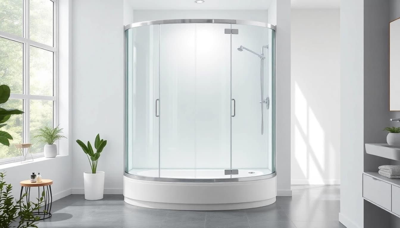 Duschkabine 90x90 in einem modernen Badezimmer mit Glaswänden und eleganten Armaturen.