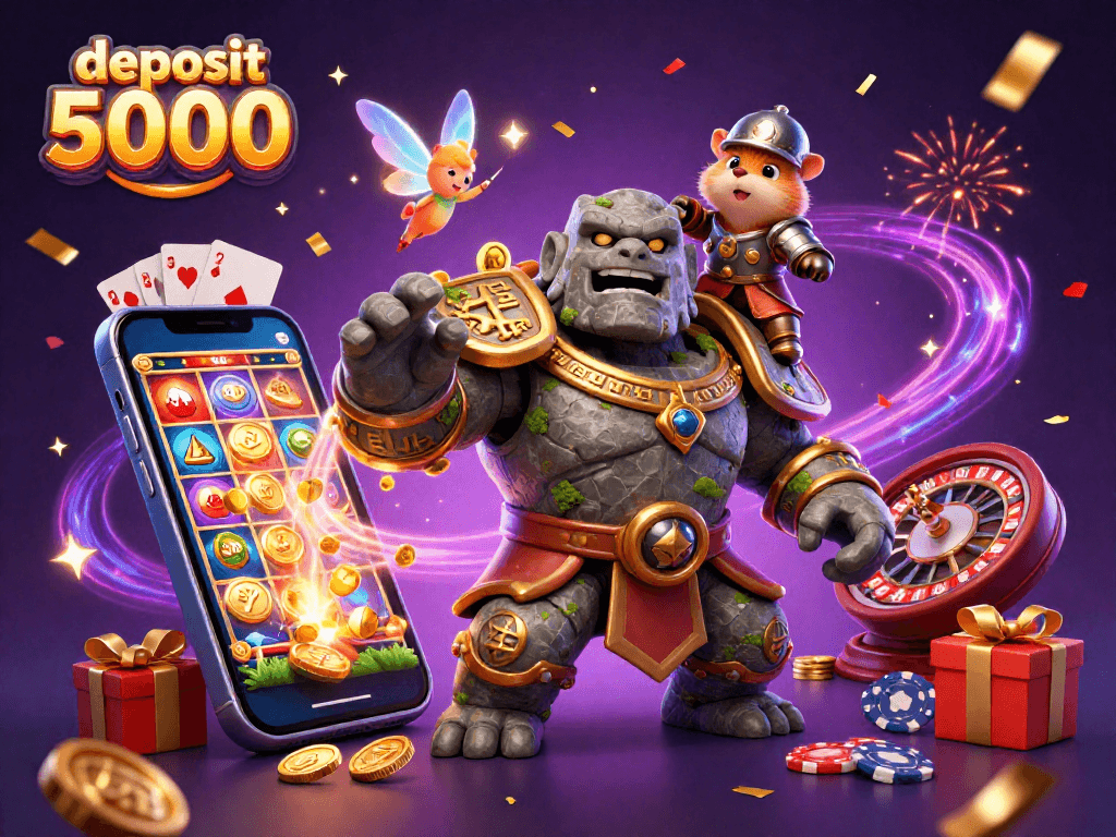 Engage with thrilling deposit 5000 opportunities in a vibrant casino adventure featuring animated characters and dynamic games.