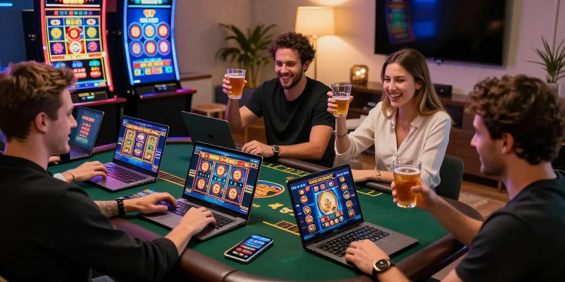 Exciting gaming scene showcasing players enjoying credit card casinos at https://ibn.org.uk with vibrant slot graphics and a lively atmosphere.
