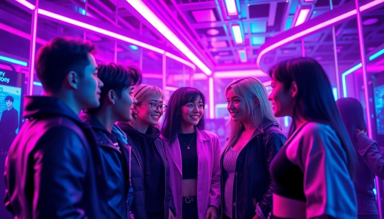 Engaging users with vibrant NSFW character AI avatars in a futuristic digital space.
