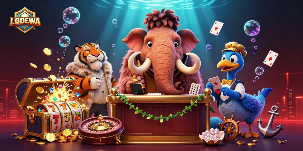 Experience the excitement at LGODEWA with a woolly mammoth bouncer and vibrant slot game elements.