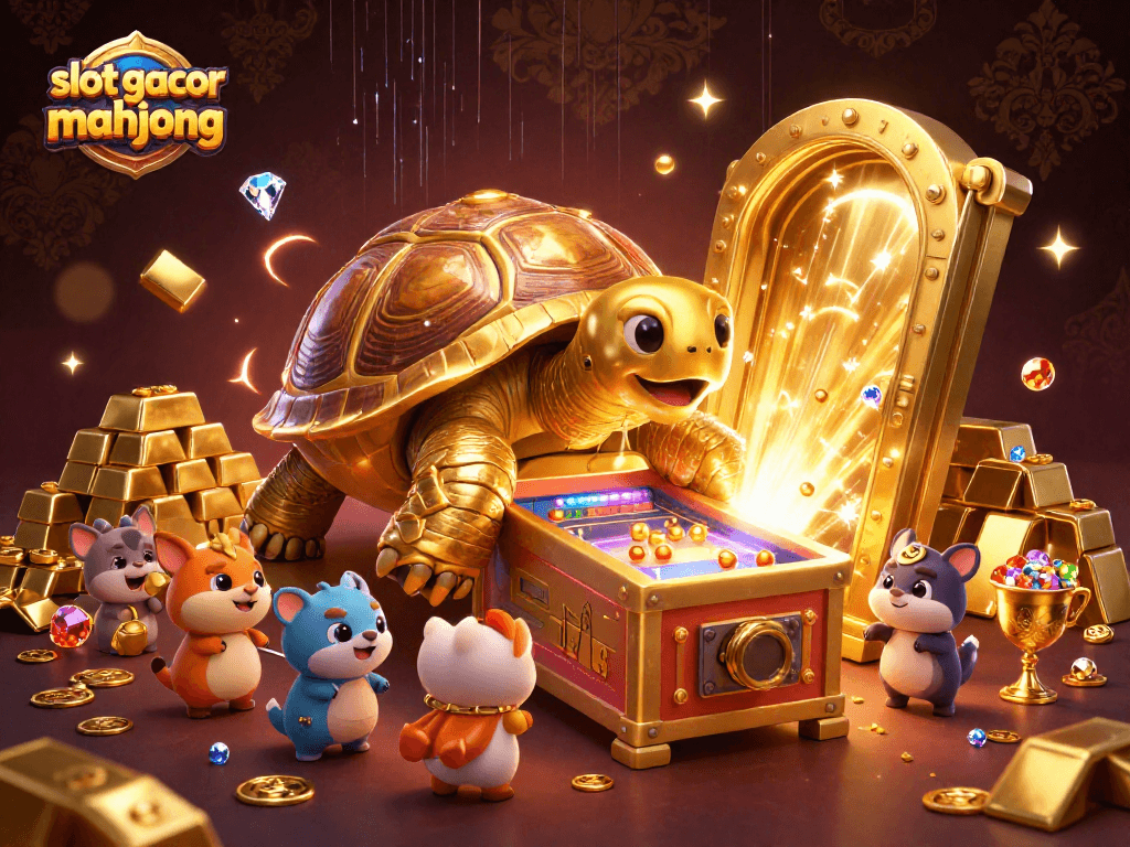 Engage in slot gacor mahjong action with a vibrant 3D casino scene packed with treasures.