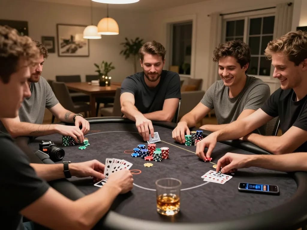 Engaged players at a home poker night strategizing their moves, highlighting hidden wiki 2026.