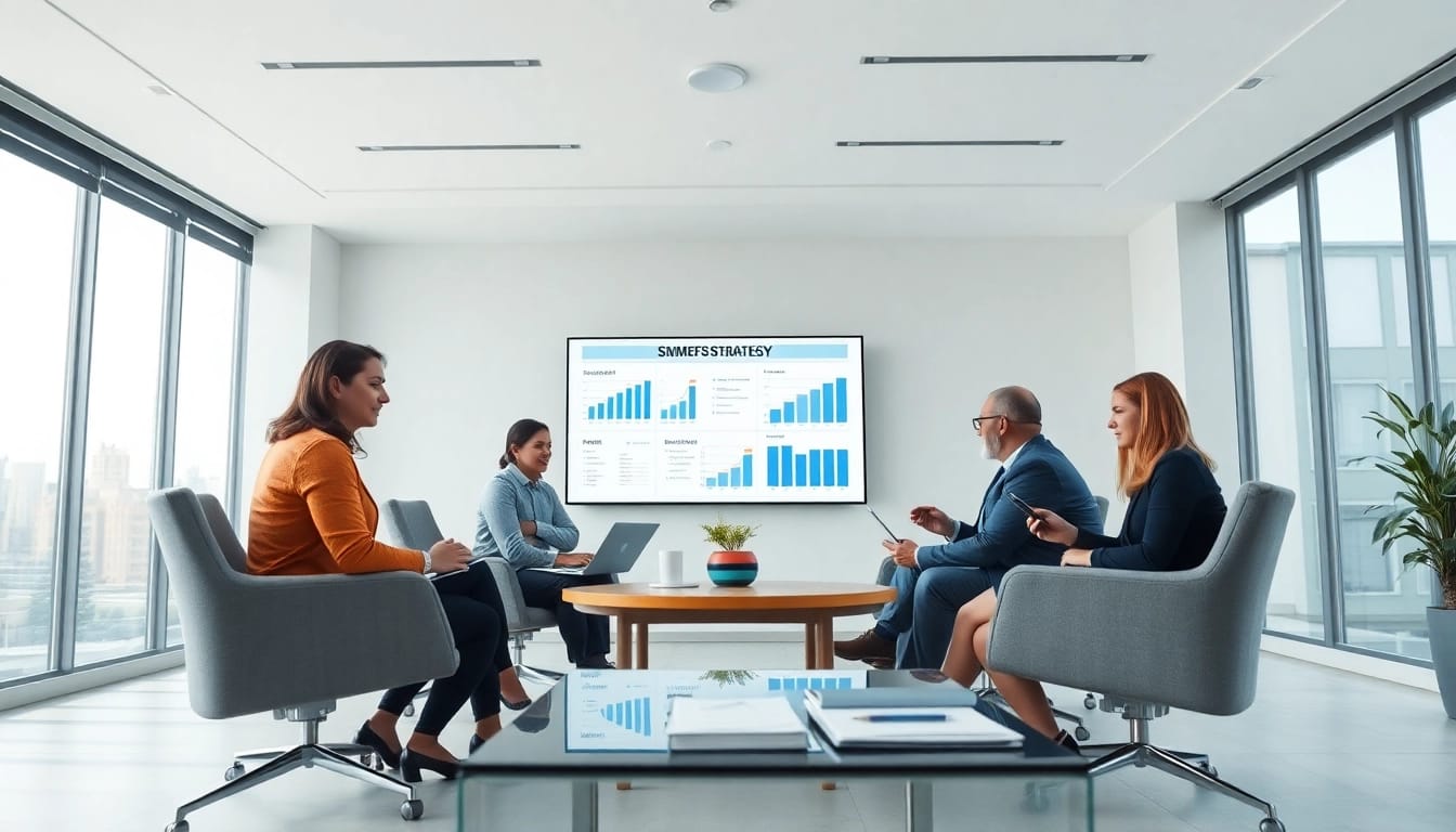 Professional team discussing SMSF set up in a modern office environment