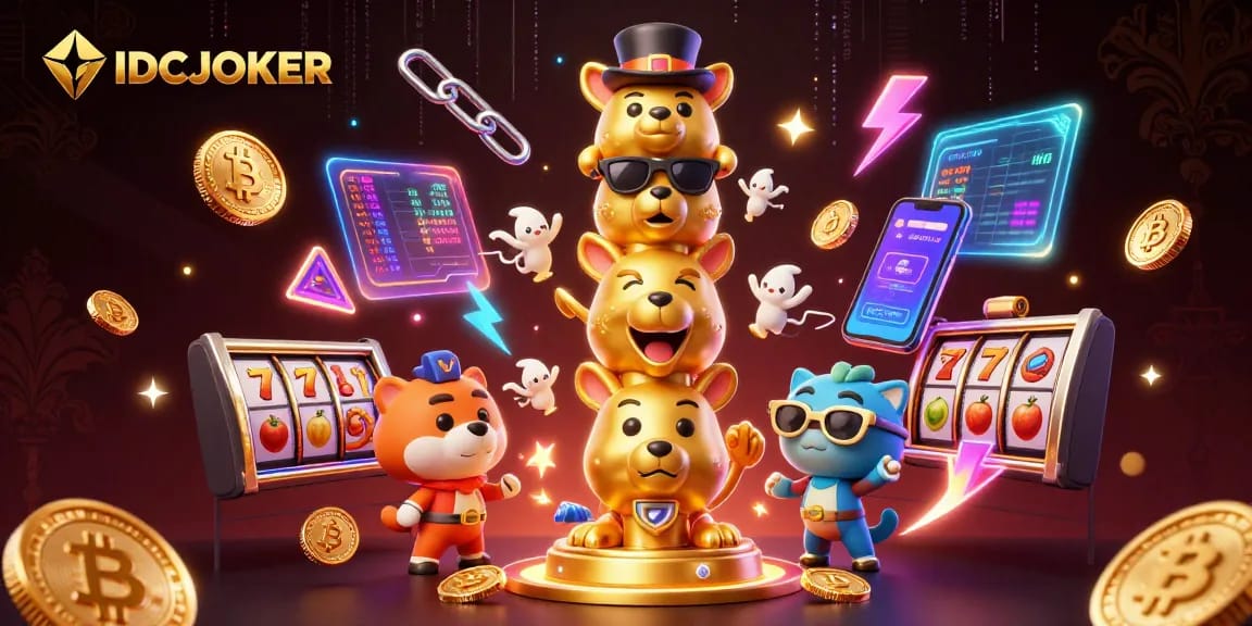 Spin the reels with IDCJOKER and uncover exciting wins in this vibrant slot-themed scene.