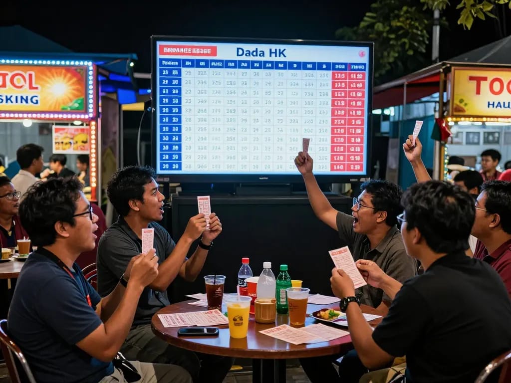 Excited players checking Data HK results in a vibrant Togel Hongkong betting scene.