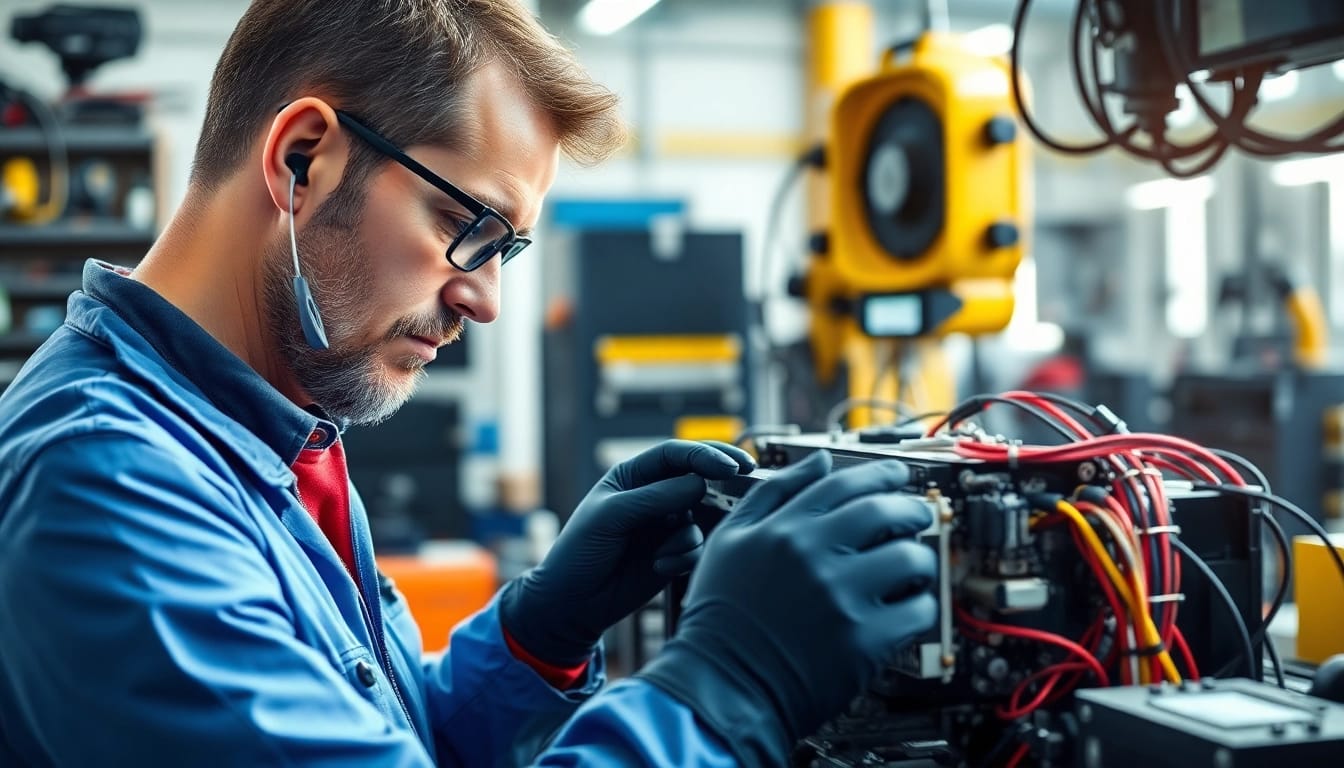 Repairing das 140 components in a bright workshop with advanced tools.