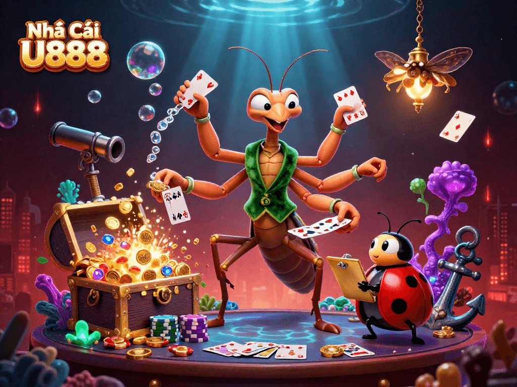 Join the excitement at Nhà Cái U888 with a vibrant casino scene showcasing games and winnings!