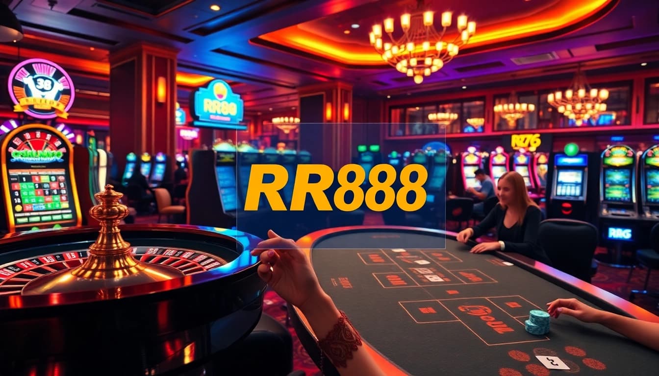 Experience the excitement of RR88 with vibrant casino gaming elements and professional atmosphere.