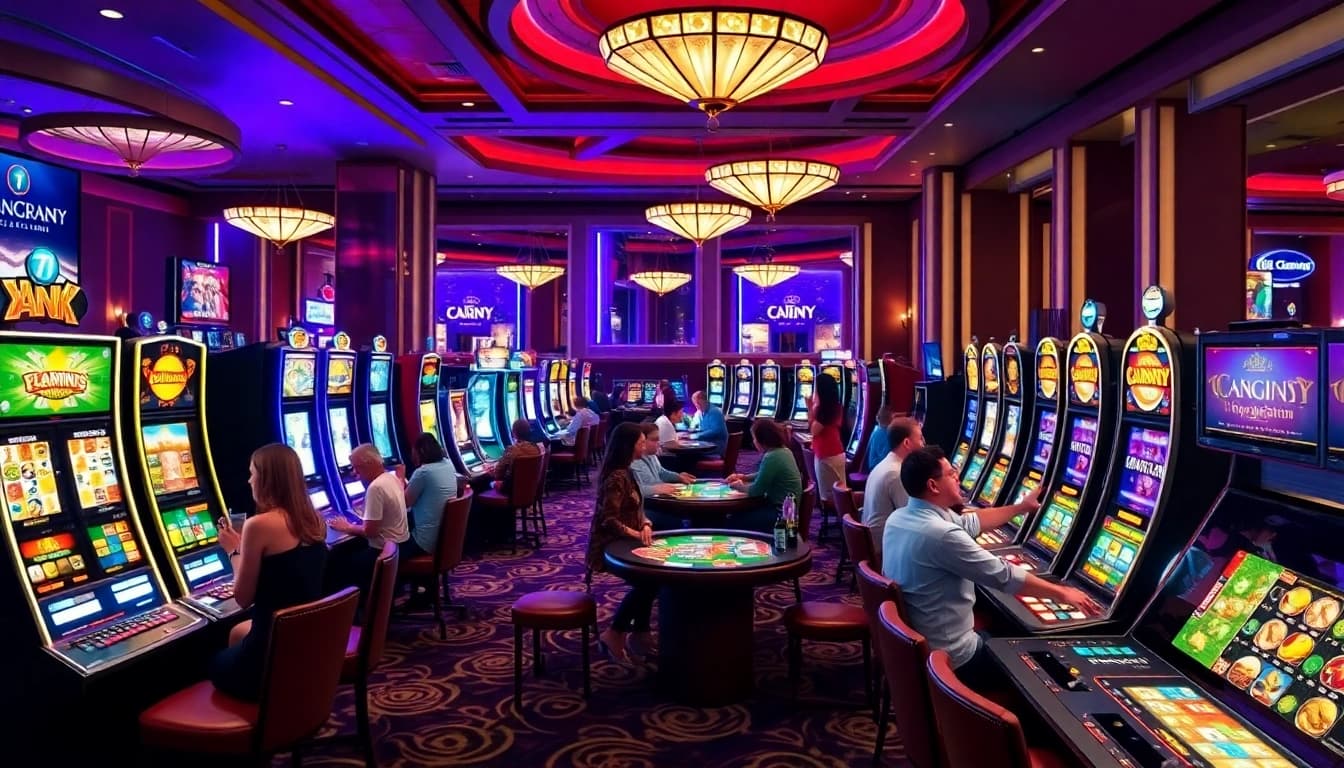 Experience the excitement of non gamstop casino gaming with colorful slot machines and lively players.