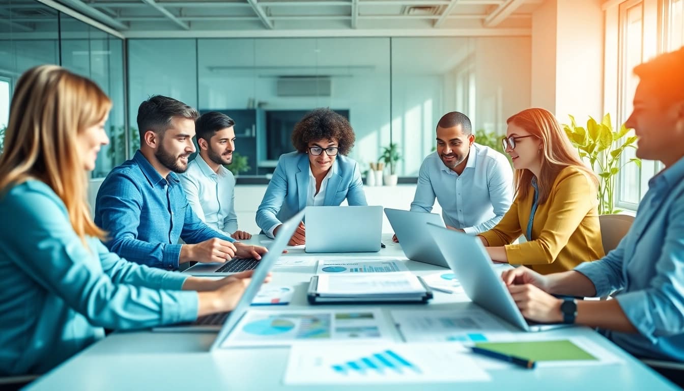 SEO Agentur Team arbeitet an digitaler Marketing Strategie in modernen Büro.
