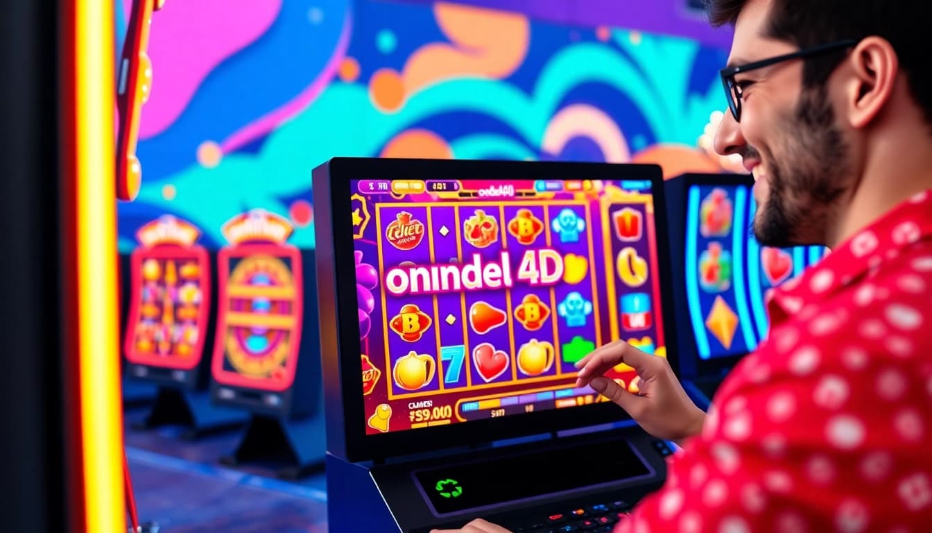 Menampilkan permainan ondel4d slot yang menarik dengan tampilan energik dan pencahayaan yang cerah.