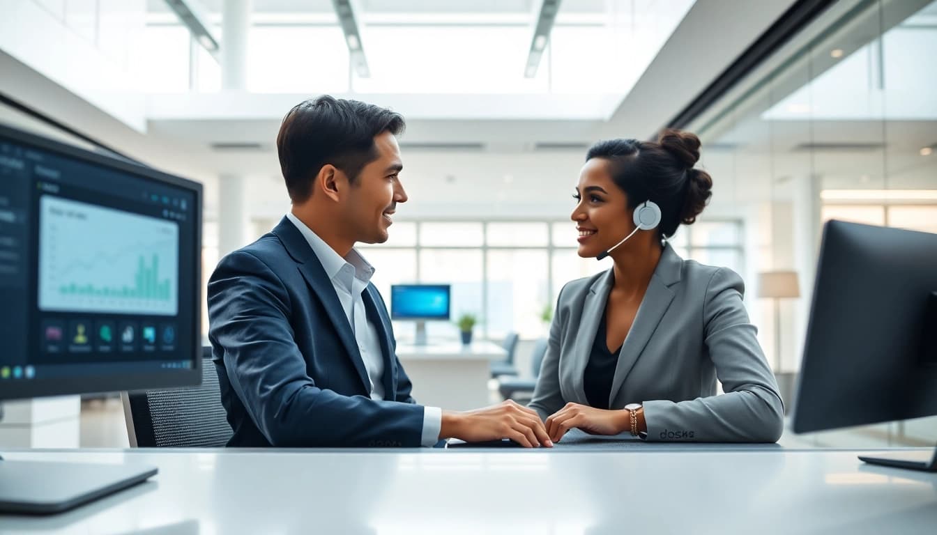 AI Receptionist facilitating client interactions in a modern office.