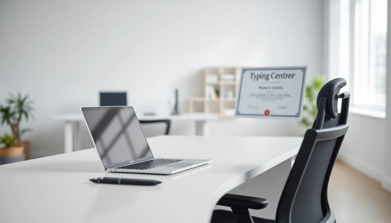 Enhance typing skills at a modern typing center with a focus on professional services and certification.