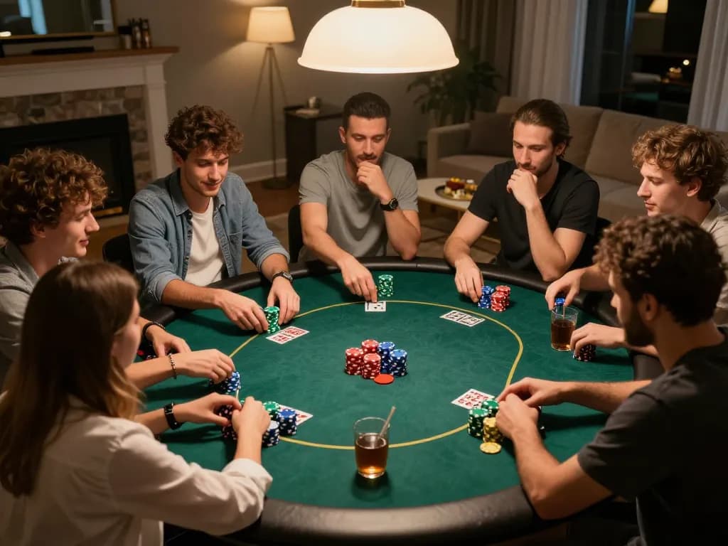 Players enjoying the hidden wiki status during a lively poker night at home, showcasing a spirited game atmosphere