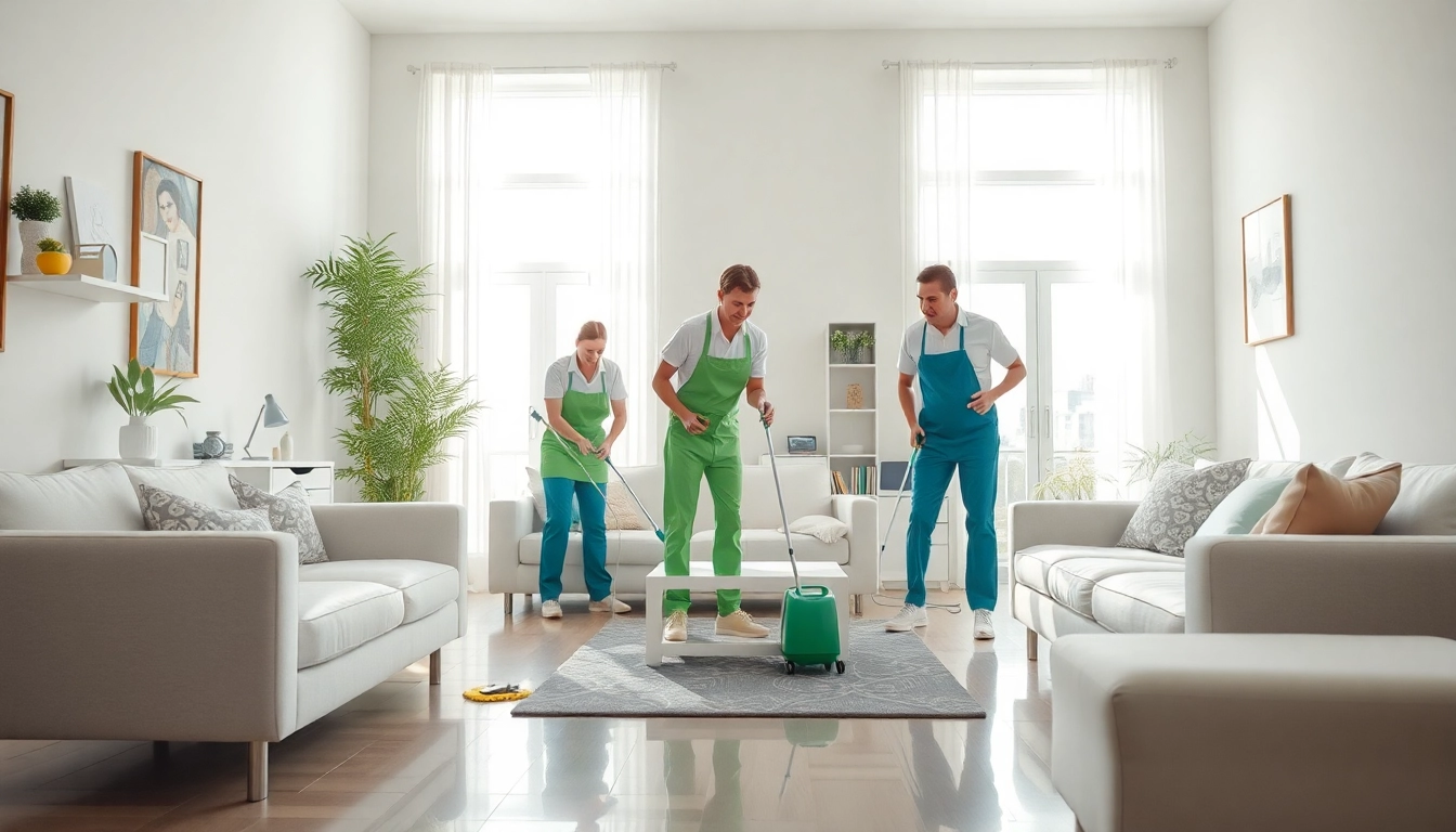 Cleaning services near me demonstrated by a professional team in a bright, tidy home.