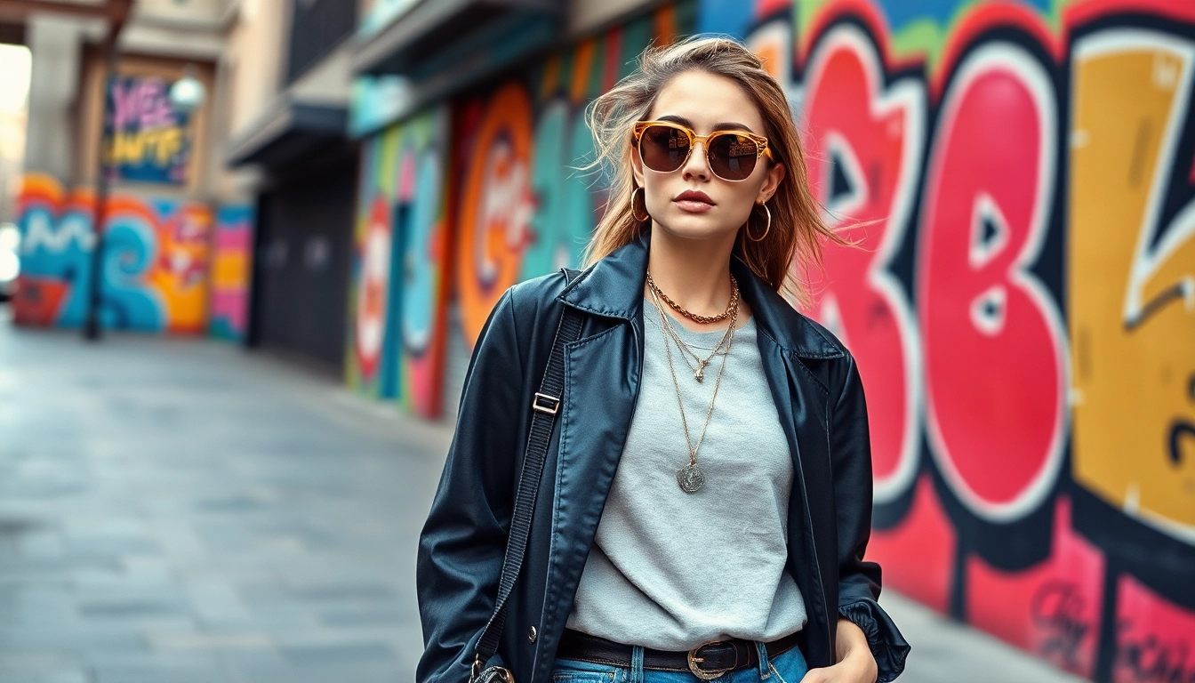 Showcasing vibrant Fashion styles through an urban model in trendy attire.