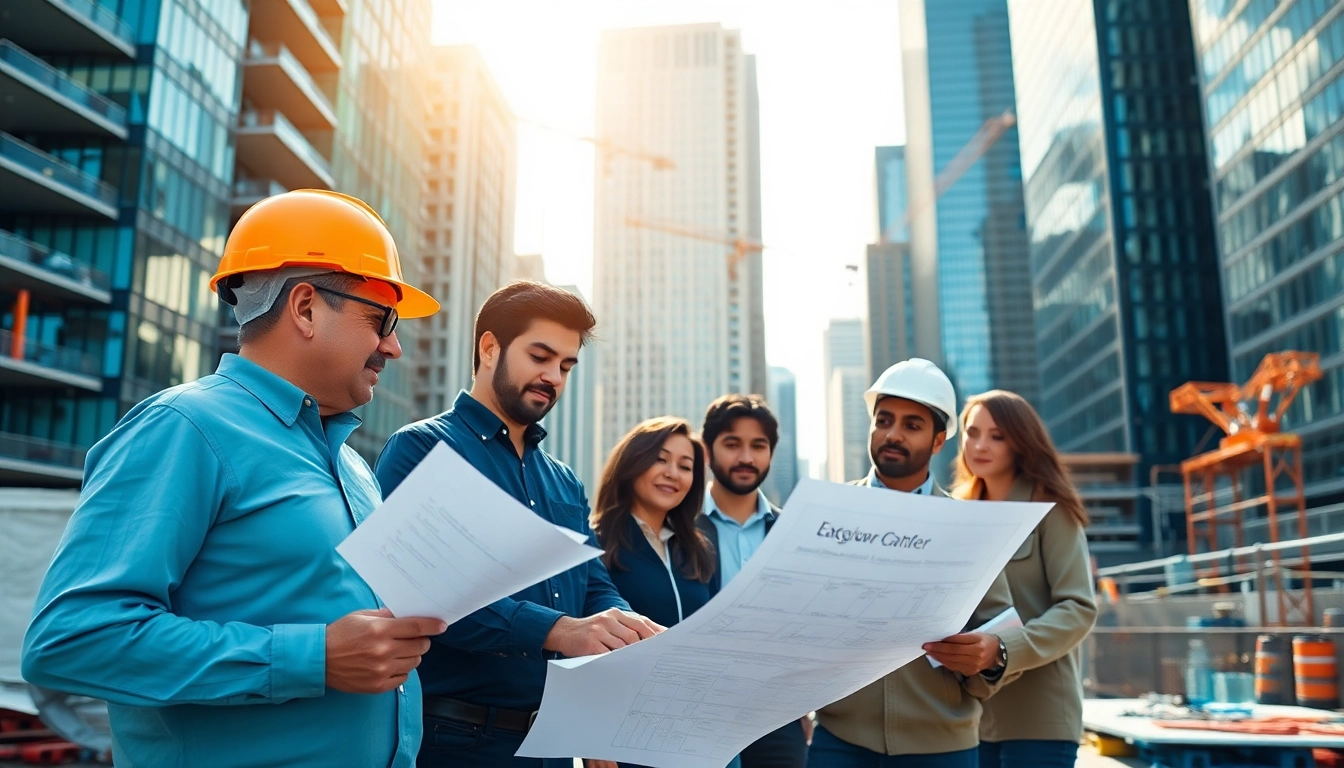 Manhattan Commercial General Contractor analyzing construction plans at a busy site.