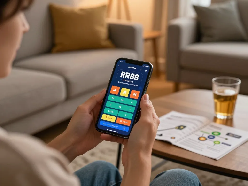 Engage with the RR88 App while relaxing at home, featuring modern online gambling setup.