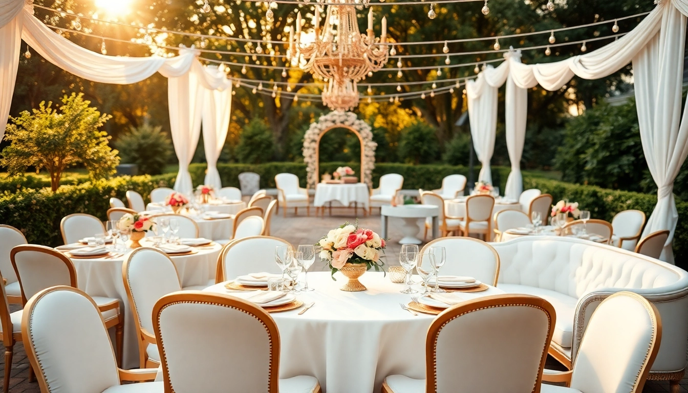 Discover stunning Event Furniture Rentals in an elegant outdoor celebration setting, showcasing stylish arrangements.