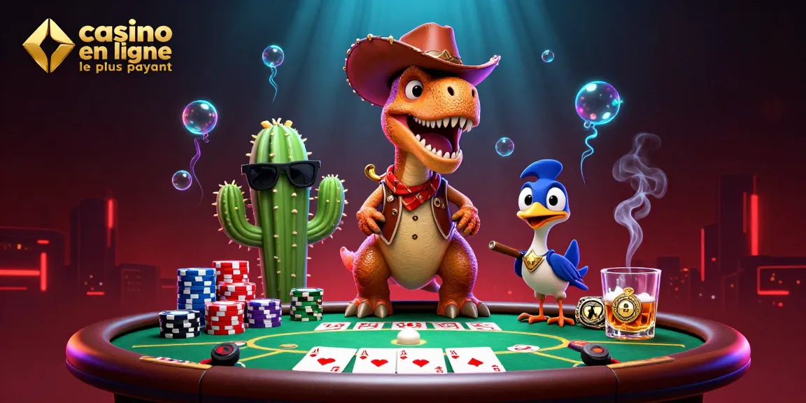 Jouer au casino en ligne le plus payant avec des personnages colorés dans une scène dynamique de poker.