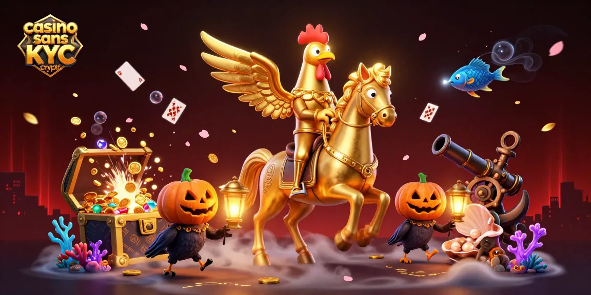 Jouez dans un casino sans KYC crypto avec une illustration riche en détails et des éléments captivants.