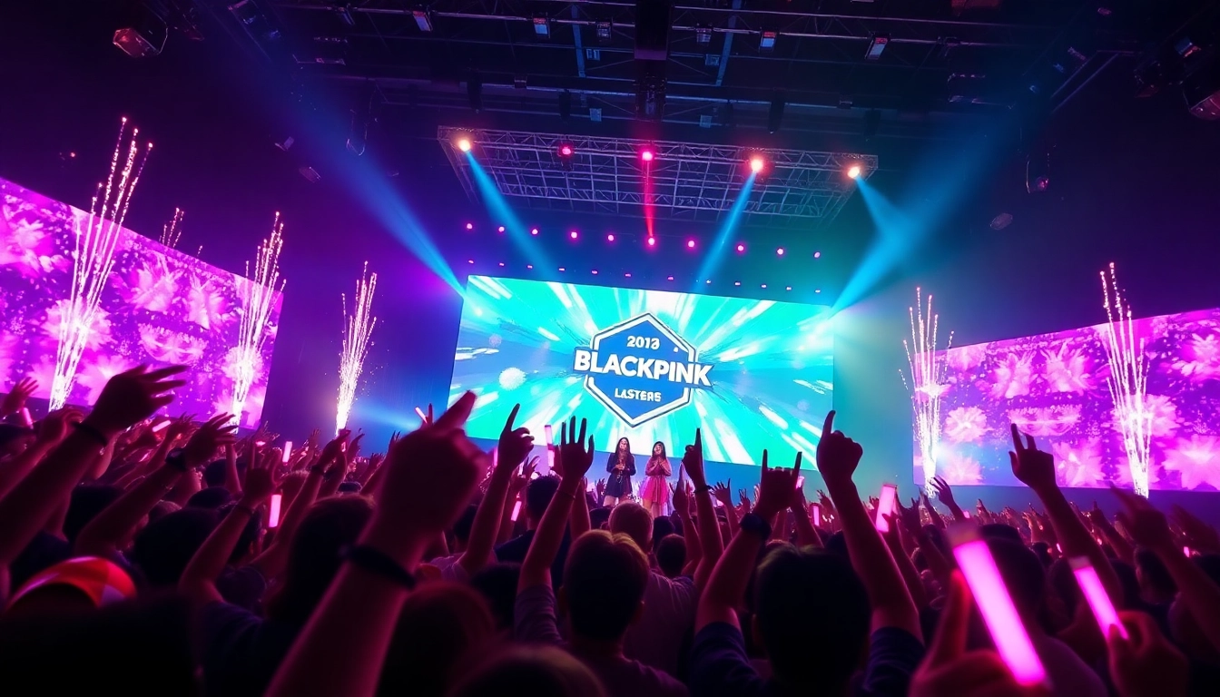 Experience the latest BLACKPINK news with an energetic concert scene featuring the group performing live.
